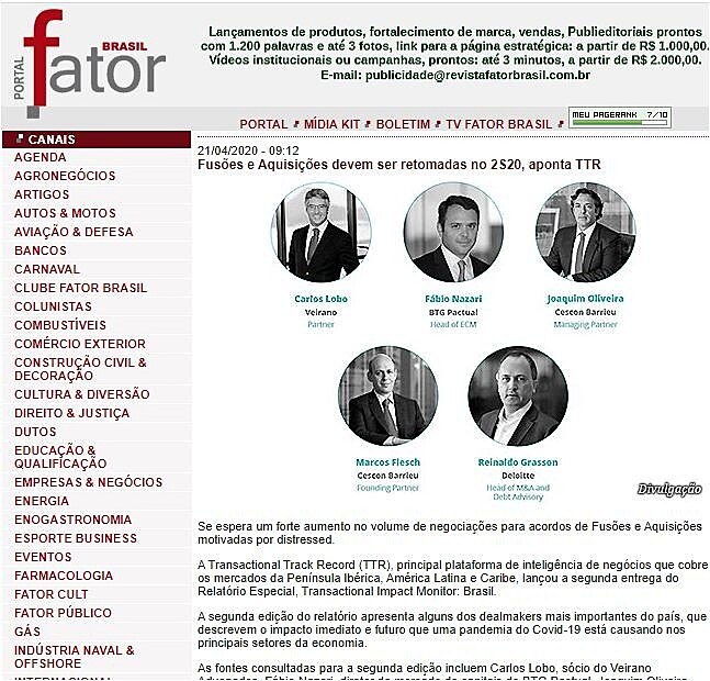 Fuses e Aquisies devem ser retomadas no 2S20, aponta TTR